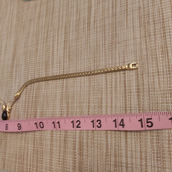 Vintage choker gold black stone necklace rhinestones 15" - Picture 7 of 9